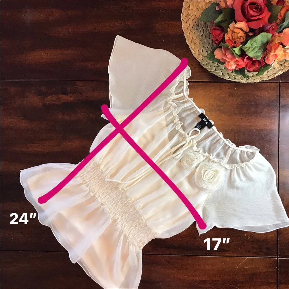 Flutter Sleeve Sheer Chic Cream Blouse Top - Picture 11 of 16